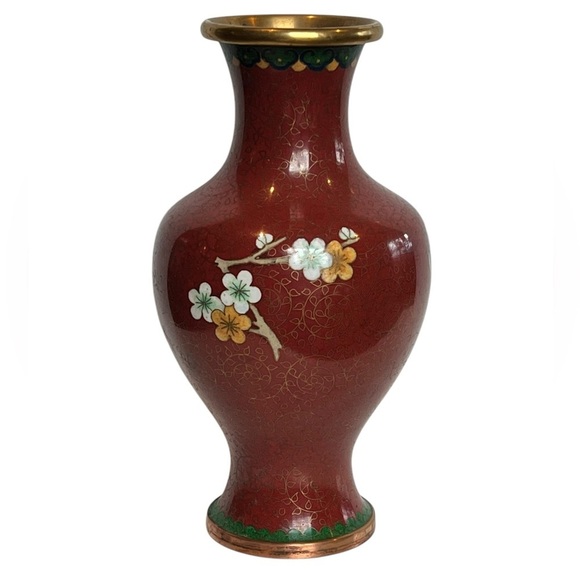 Vintage Chinese Cloisonne Enamel Floral & Bird Vase 9" - Picture 3 of 9